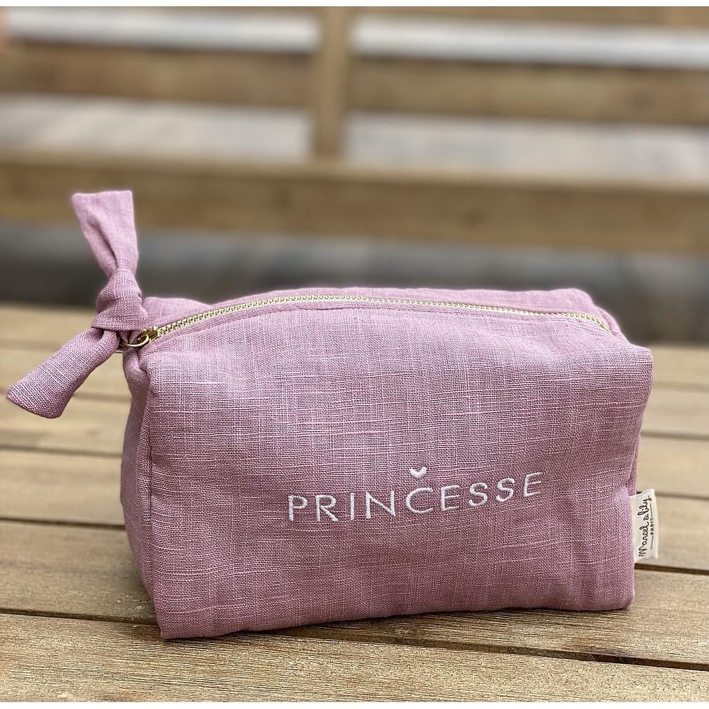 Trousse lin brodée" PRINCESSE " mauve