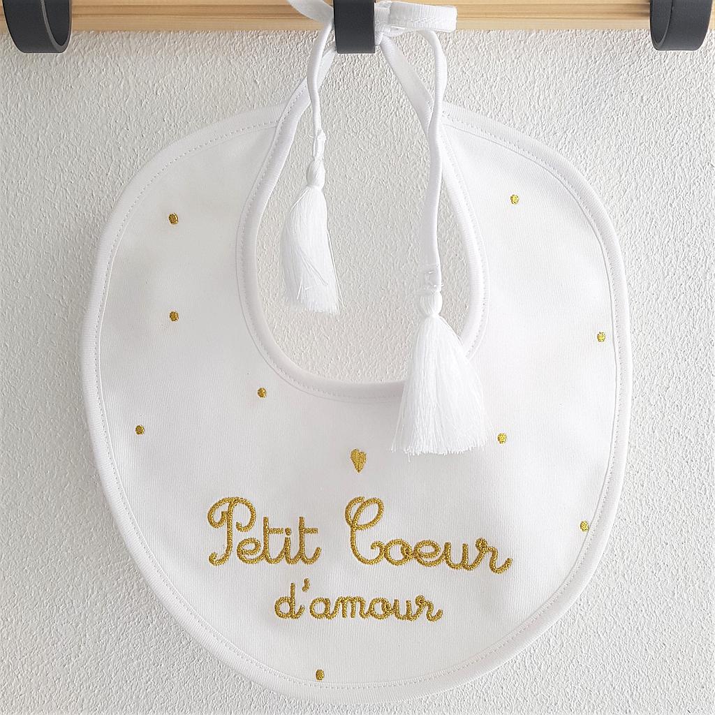 Bavoir rond à pompons "petit coeur d'amour"