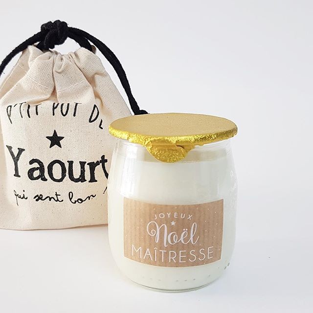 Bougie P'tit pot de yaourt  - Joyeux Noel Maîtresse-Sapin