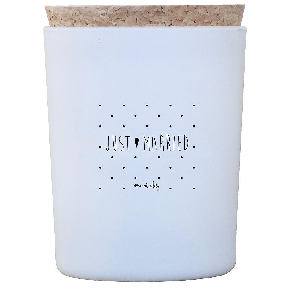 Bougie  "Just Married" - Bouquet de lys blancs