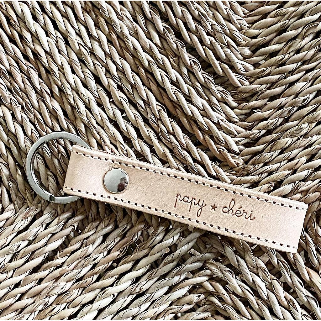 Porte clefs - Cuir naturel " Papy chéri"