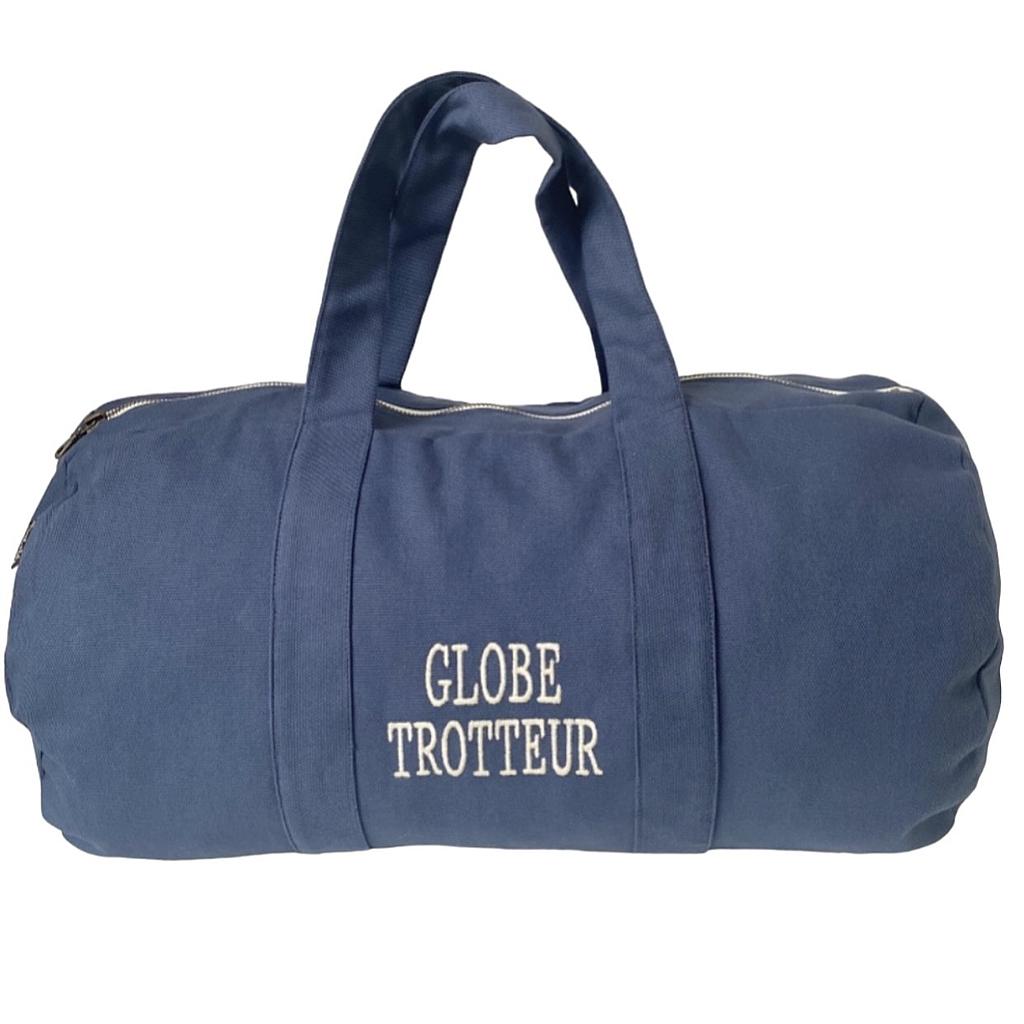 Sac Polochon brodé- Bleu denim- Globe Trotteur