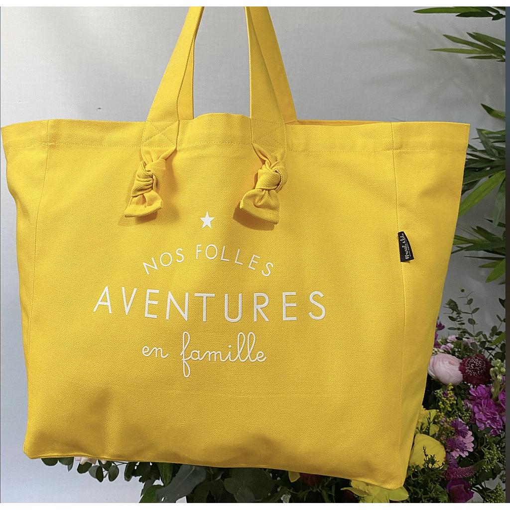 Cabas Lily- jaune banana- "Nos folles aventures en famille"