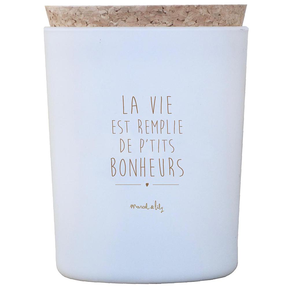 Bougie "La vie est remplie de p'tits bonheurs"  Fleur de coton
