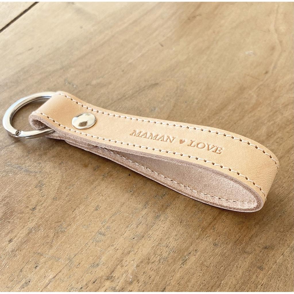Porte clefs - Cuir naturel " Maman Love"