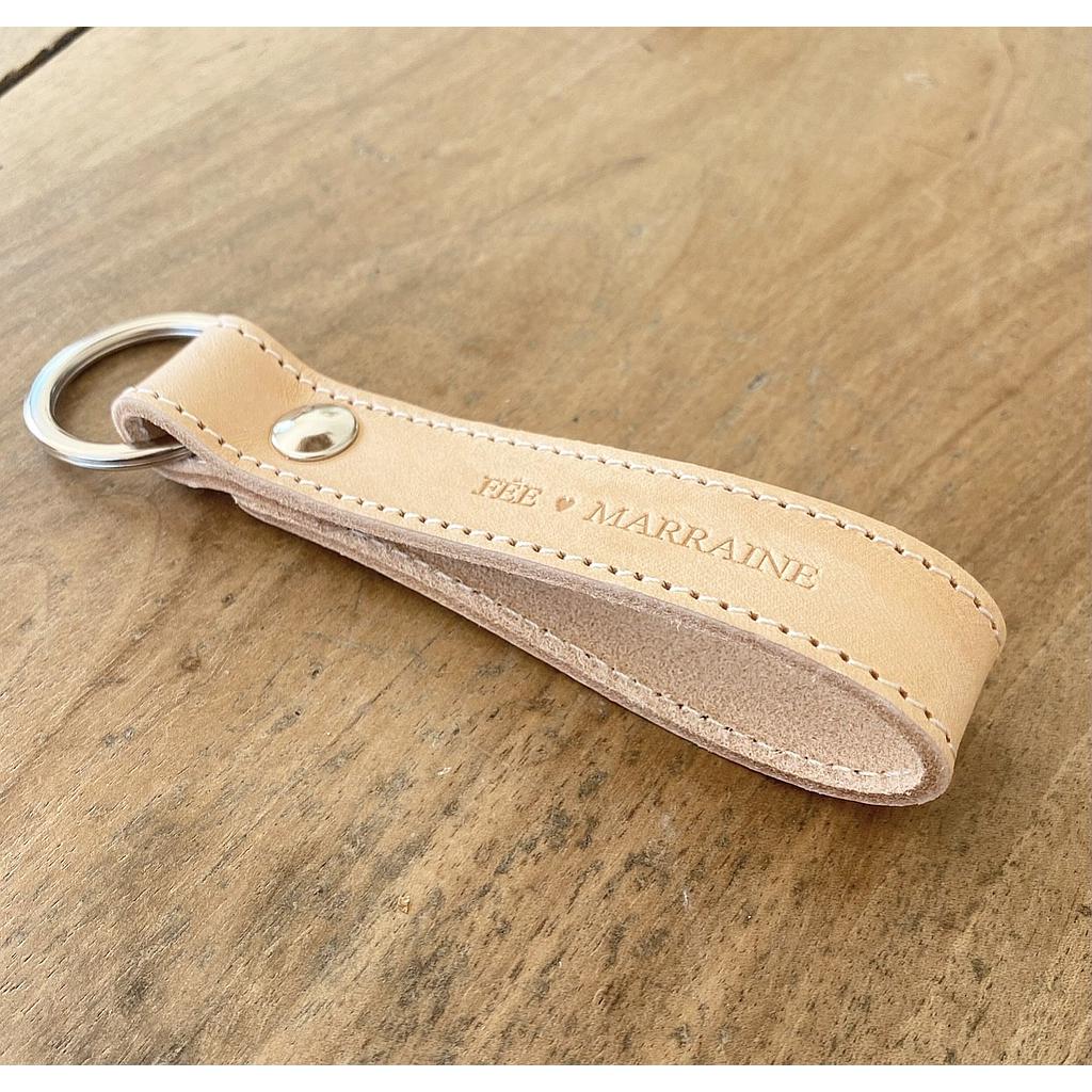 Porte clefs - Cuir naturel " Fée Marraine"