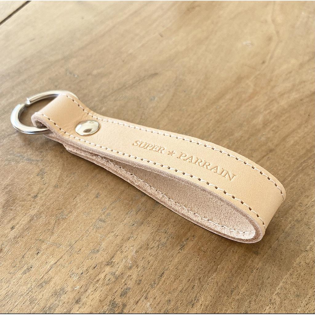 Porte clefs - Cuir naturel " Super Parrain"
