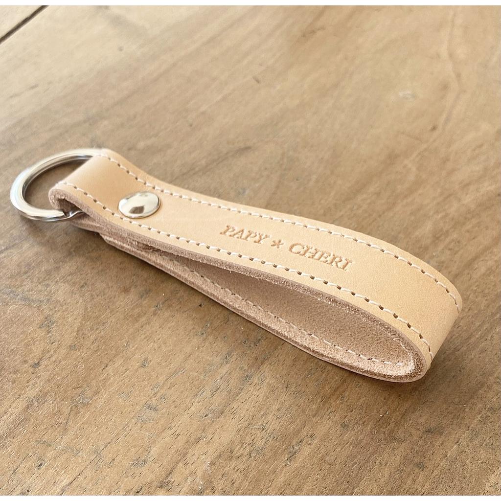 Porte clefs - Cuir naturel " Papy chéri"