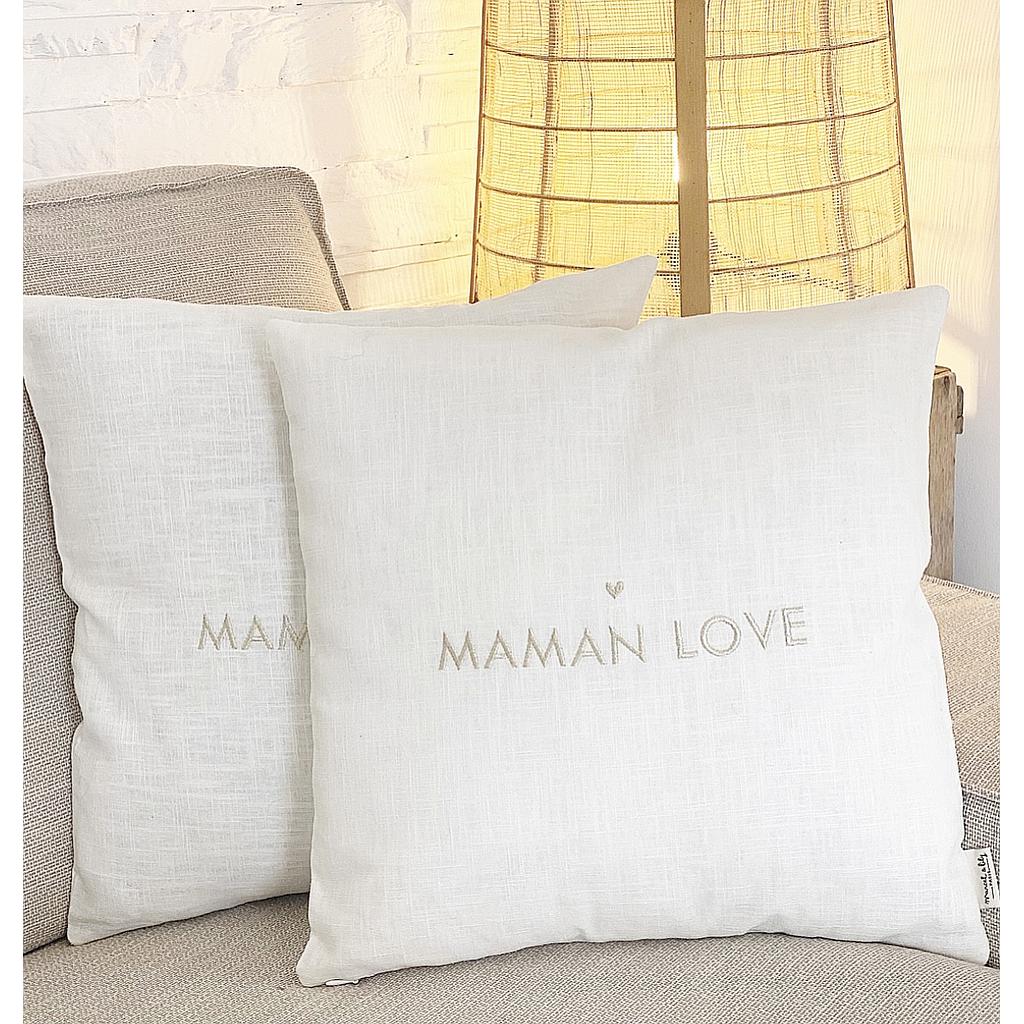 Housse de coussin 100% Lin -blanc craie- Maman Love