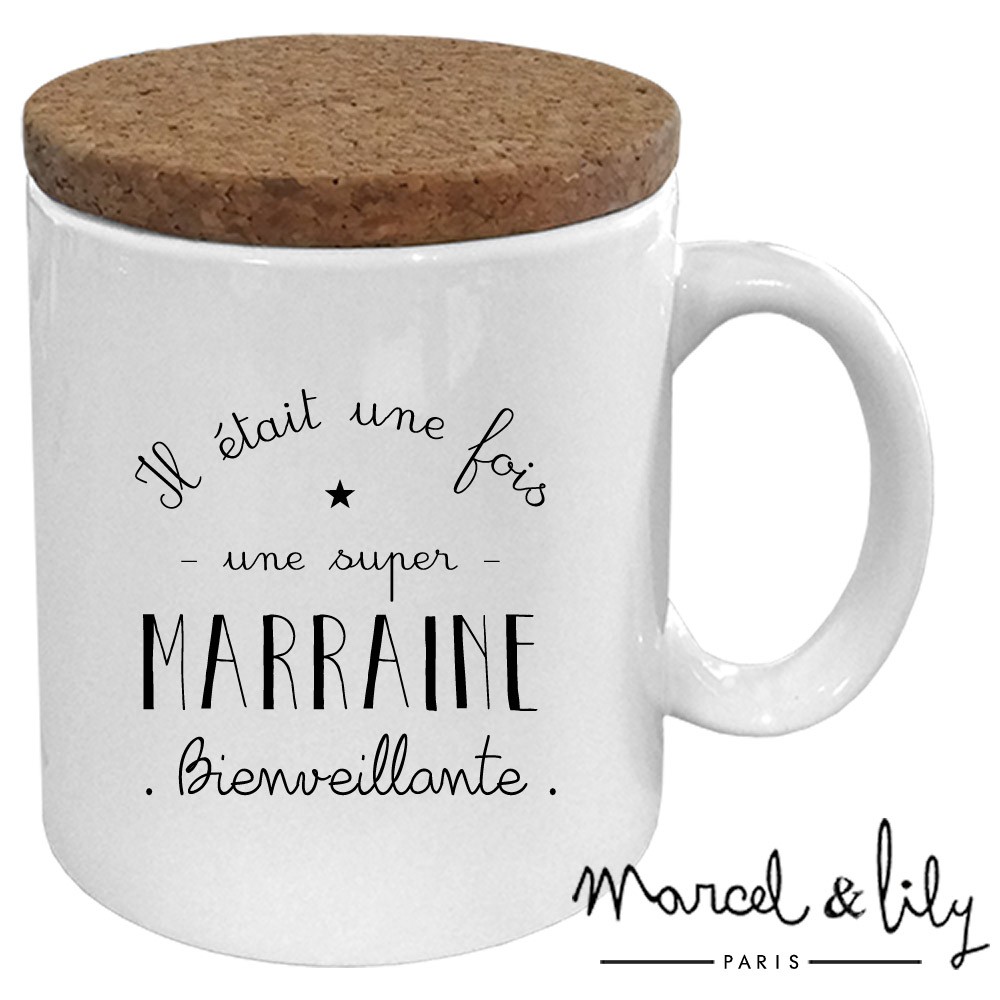 Mug avec son couvercle en liège  "Il était une fois une super Marraine"
