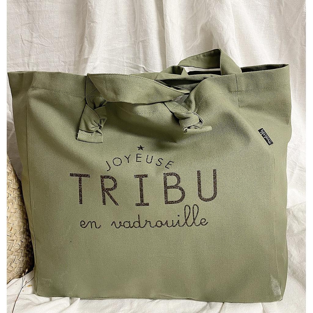 Cabas Lily- Tilleul- "Joyeuse tribu en vadrouille"