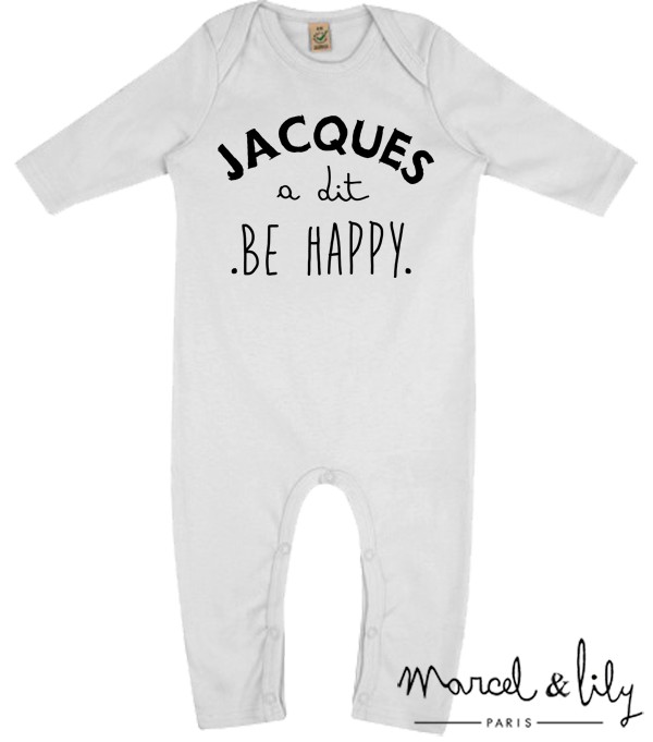 Grenouillère bio + pochon tissu "Jacques a dit be happy "