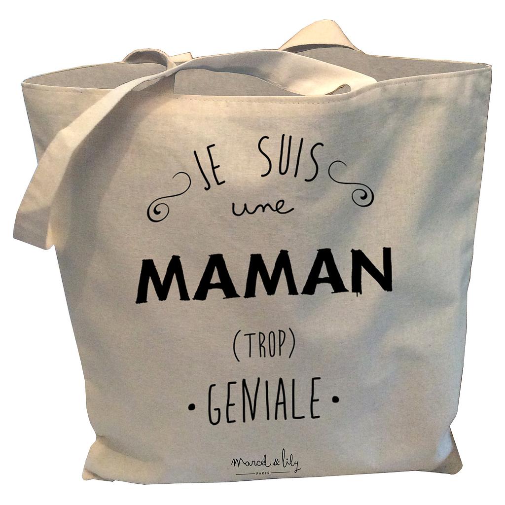 Tote-Bag réversible écru " Je suis une maman trop géniale"