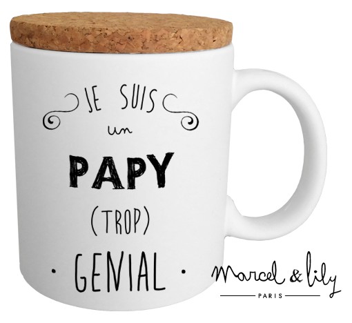 Mug avec son couvercle en liège "Je suis un papy  trop génial"
