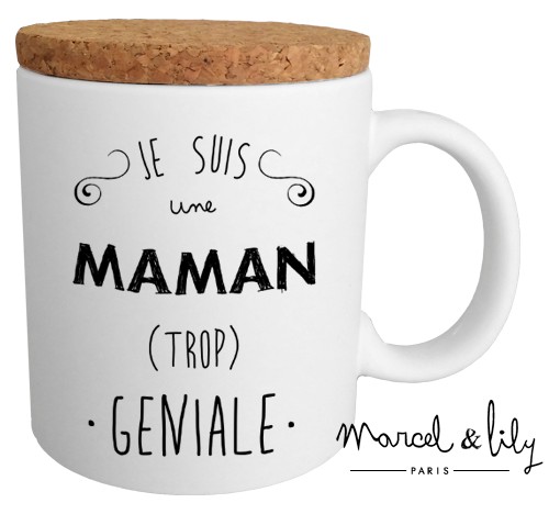 Mug avec son couvercle en liège "Je suis une maman trop géniale"
