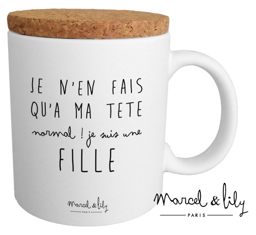 Mug  avec son couvercle en bois " Je n'en fais qu'à ma tête...."
