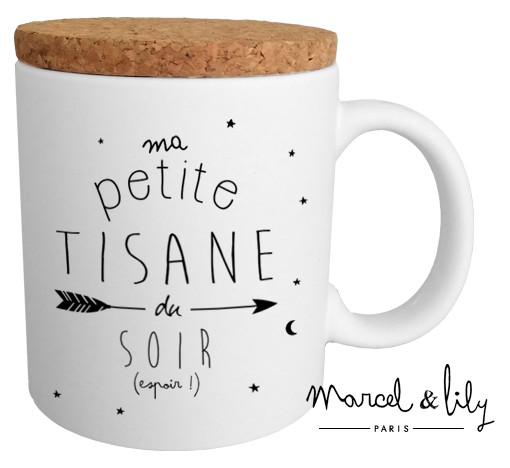 Mug  avec son couvercle en liège " Ma petite Tisane du soir."