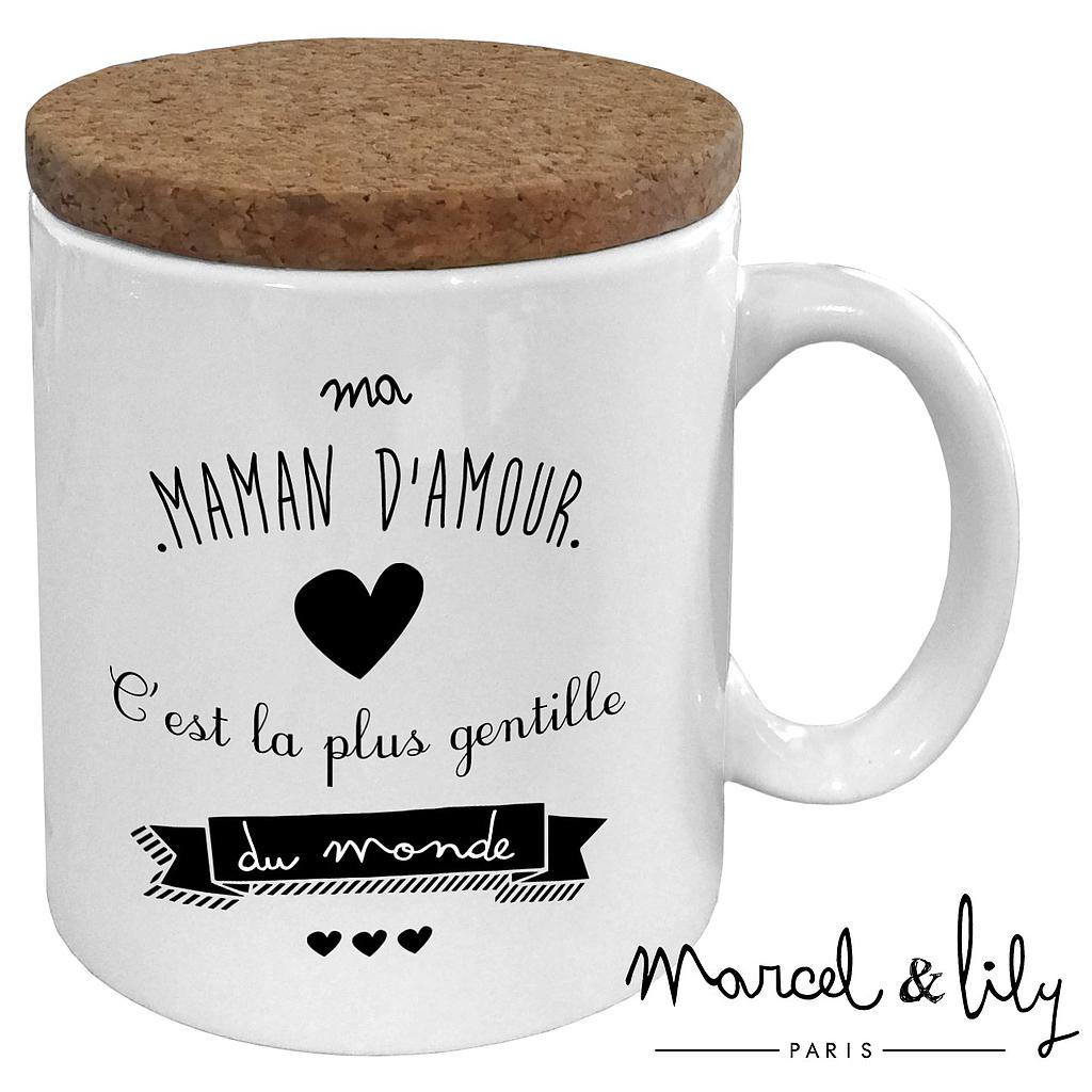 Mug avec son couvercle en liège " Ma maman c'est la plus gentille"