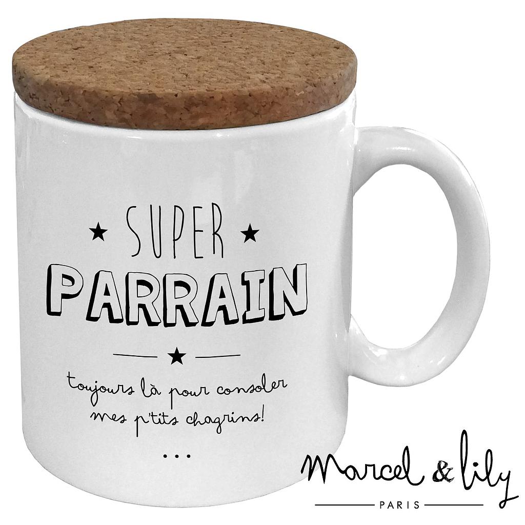 Mug avec son couvercle en liège  "Super Parrain"
