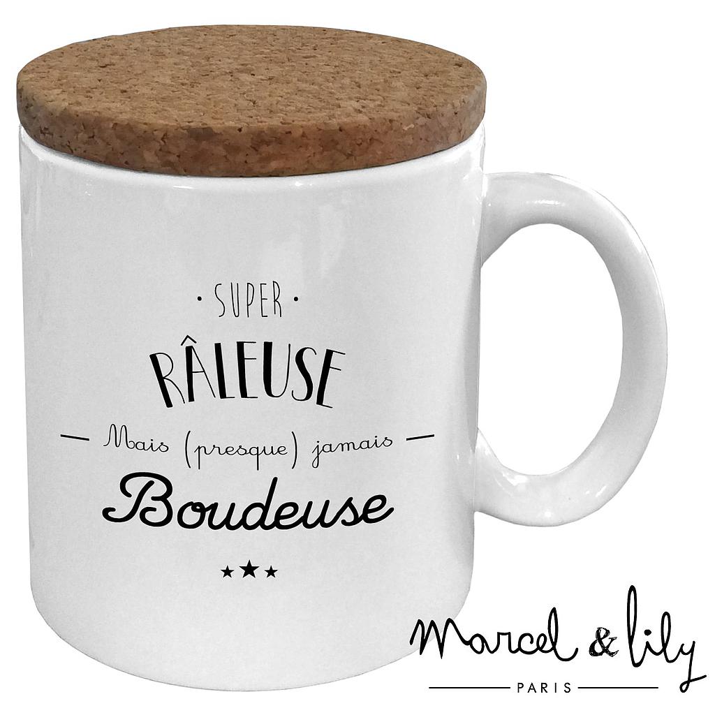 Mug avec son couvercle en liège  "Râleuse mais pas Boudeuse"