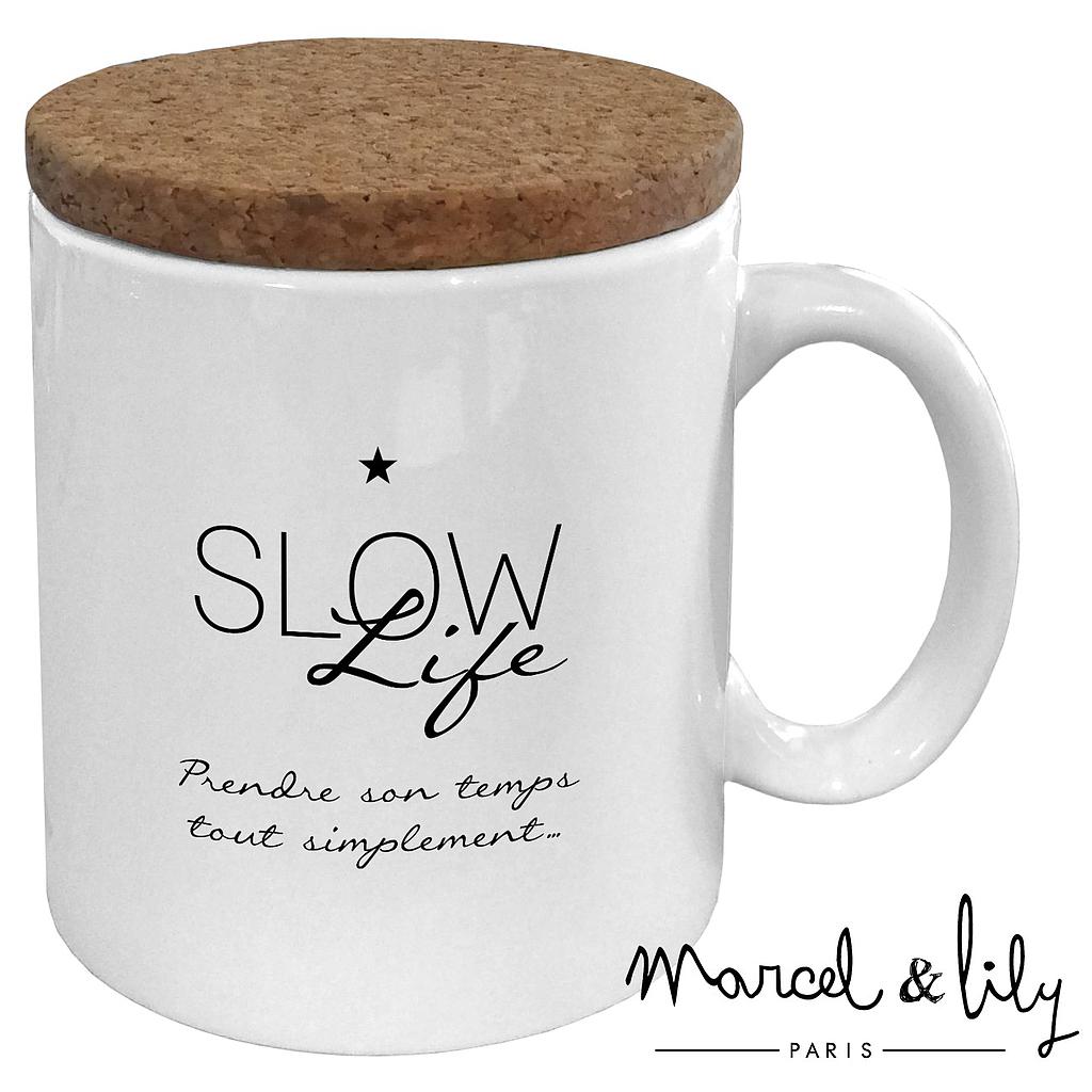 Mug avec son couvercle en liège  "Slow Life"