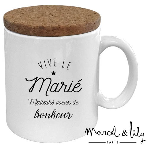 Mug avec son couvercle en liège  "Vive le Marié"