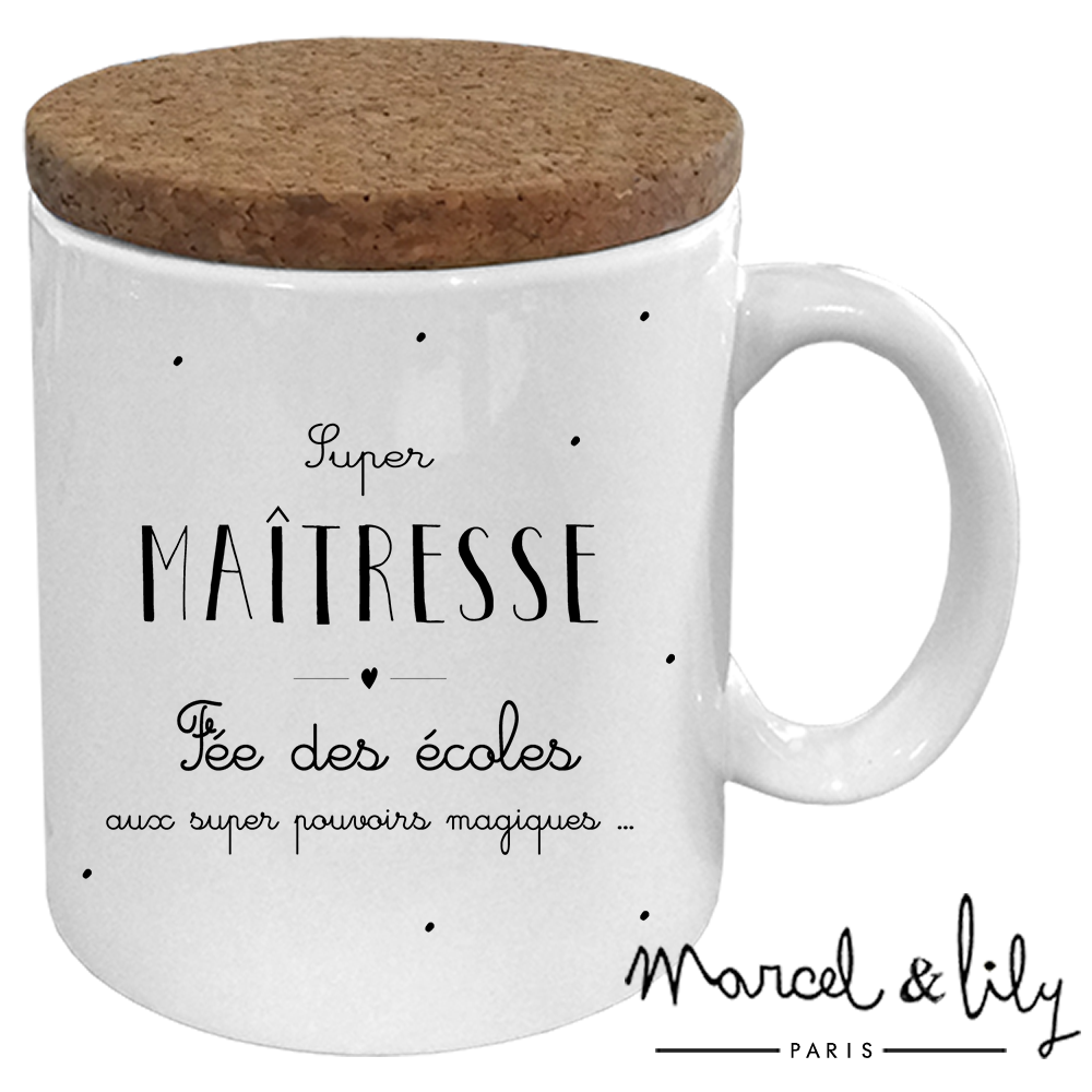Mug avec son couvercle en liège "Maîtresse"
