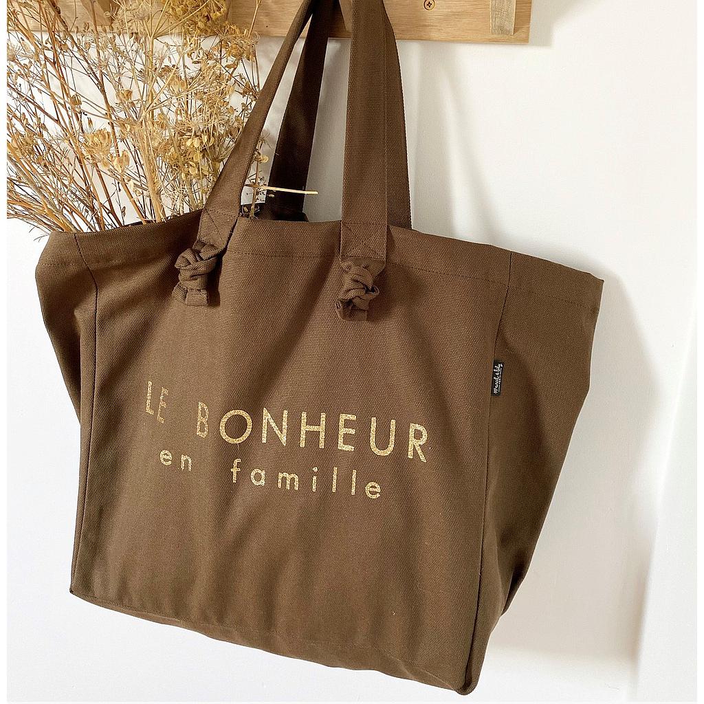 Cabas Lily  chocolat " Le bonheur en famille"
