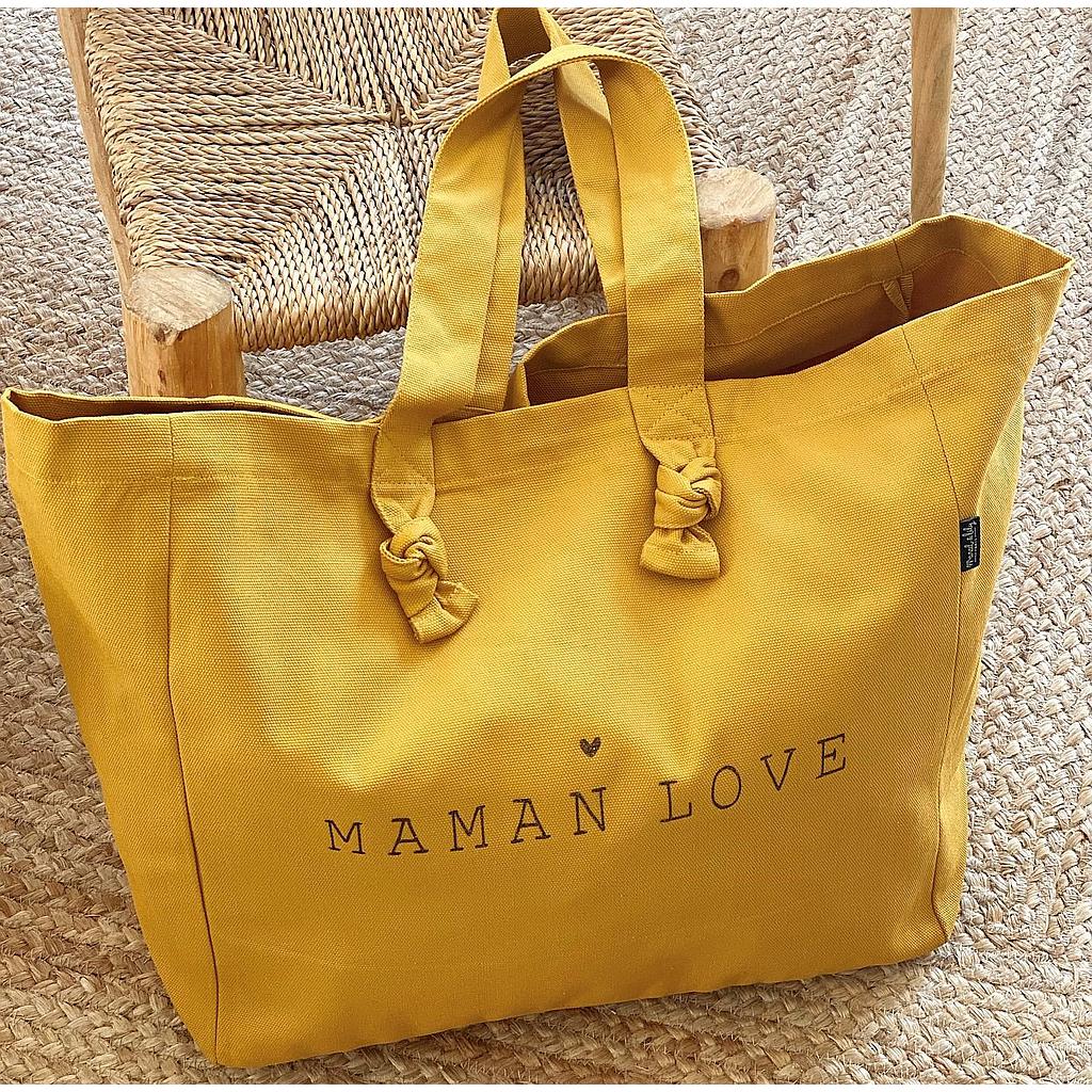 Cabas Lily Moutarde "Maman Love"