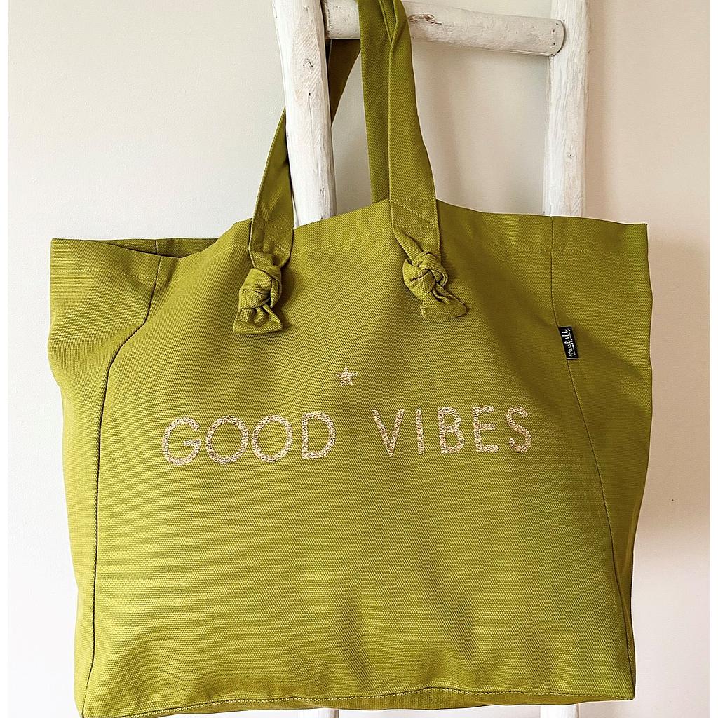 Cabas Lily  vert avocat " Good Vibes"