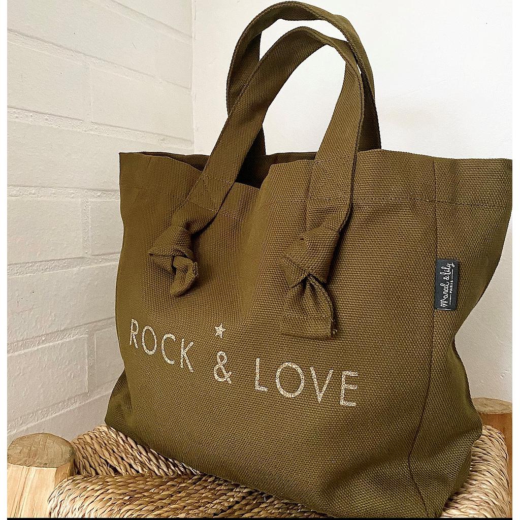 Mini Cabas Lily kaki "Rock and Love"