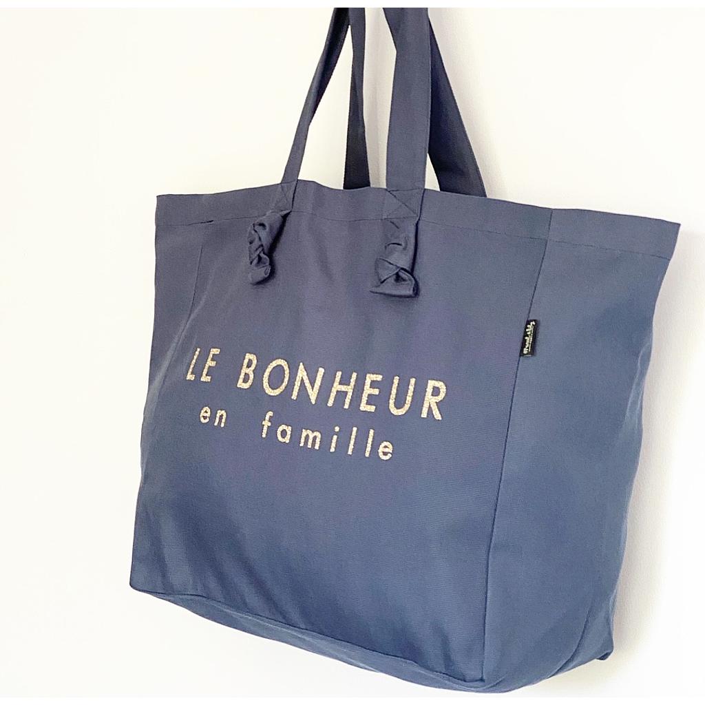 Cabas Lily  bleu denim " Le bonheur  en famille"