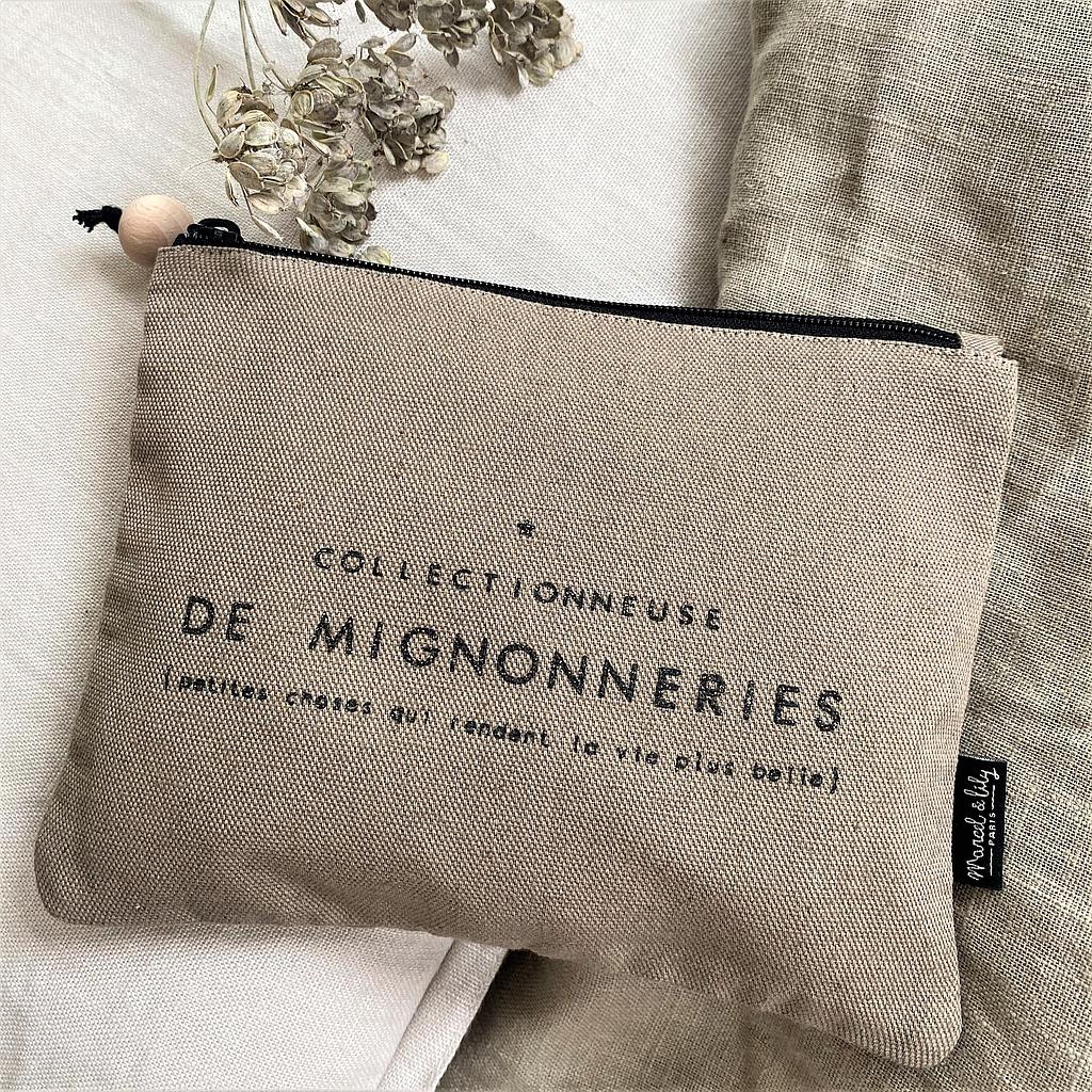 Trousse en lin-coton "Collectionneuse de mignonneries"