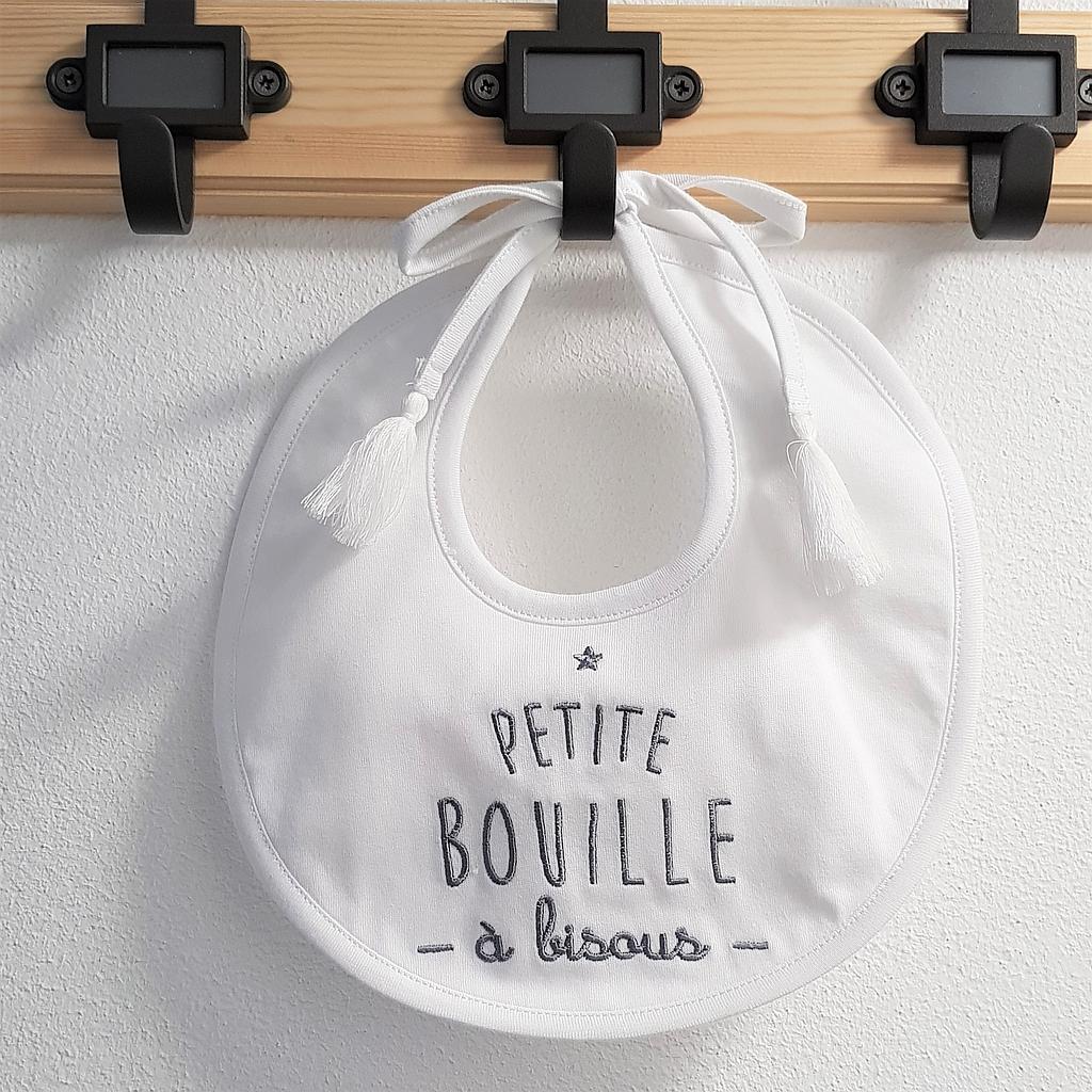 Bavoir rond à pompons "Petite Bouille à bisous"