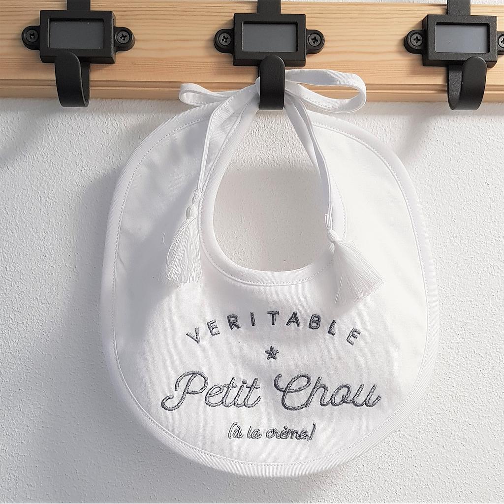 Bavoir rond à pompons "Petit chou à la crème"