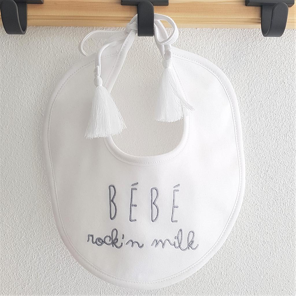 Bavoir rond à pompons "bébé rock'n milk"