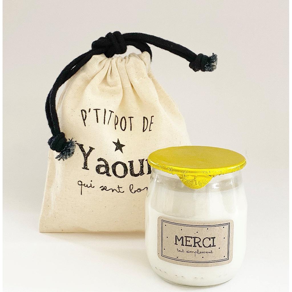 Bougie P'tit pot de yaourt "MERCI" Caramel au beurre salé