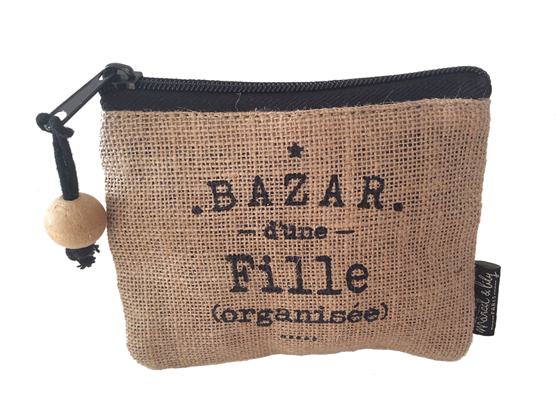 Porte-Monnaie en jute "Bazar d'une fille organisée"