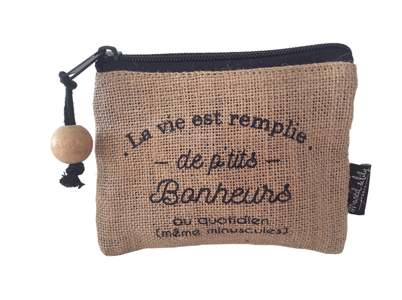 Porte-Monnaie en jute "La vie est remplie de petits bonheurs"