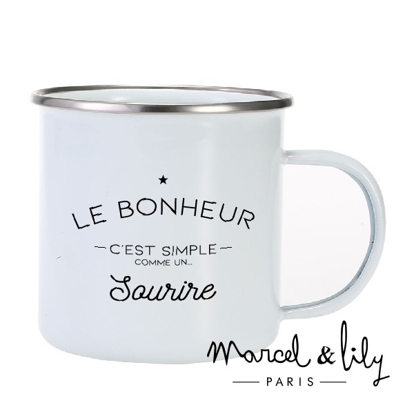 Tasse émaillée "Le bonheur c'est simple comme un sourire"