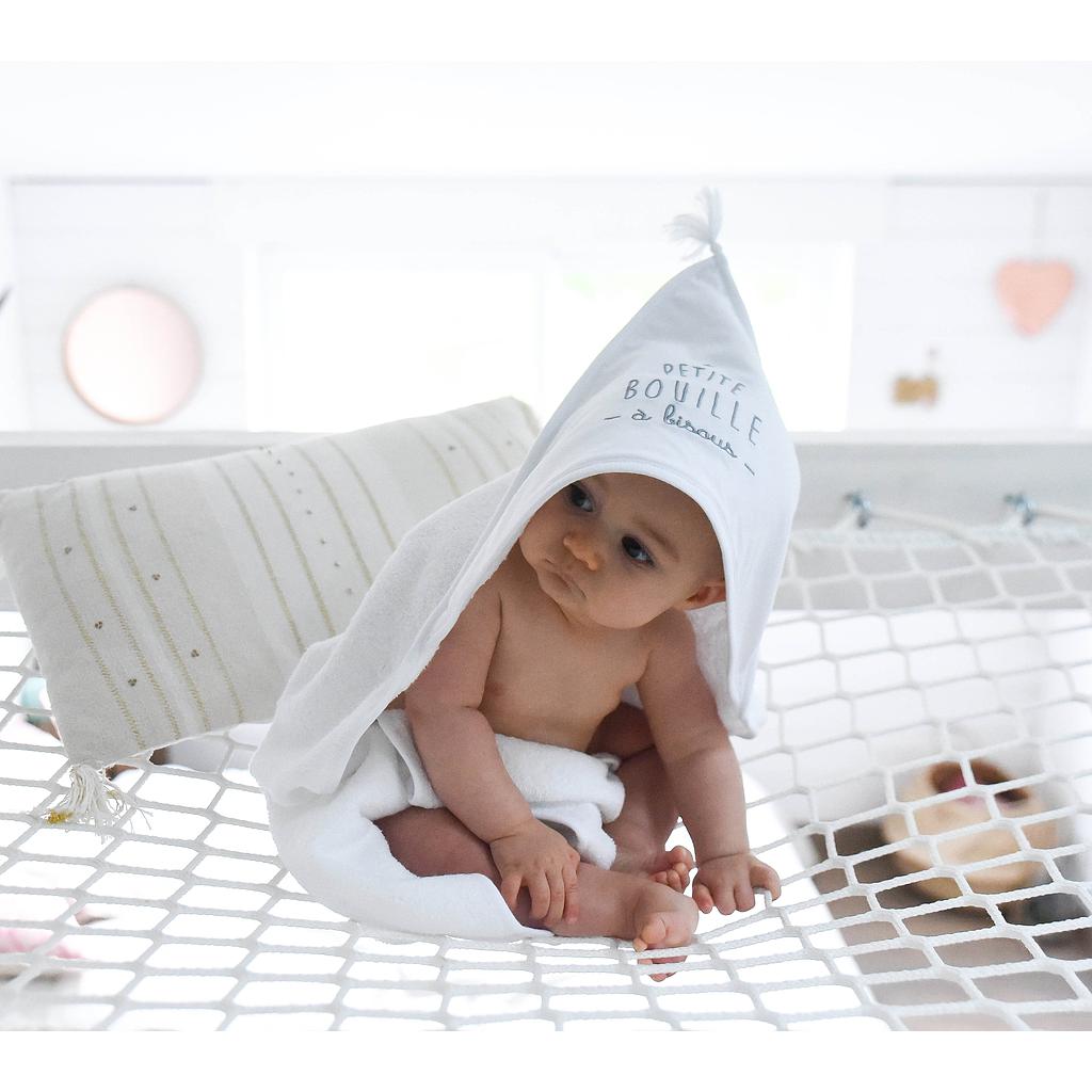 Cape de Bain à Pompons "Petite bouille à bisous"
