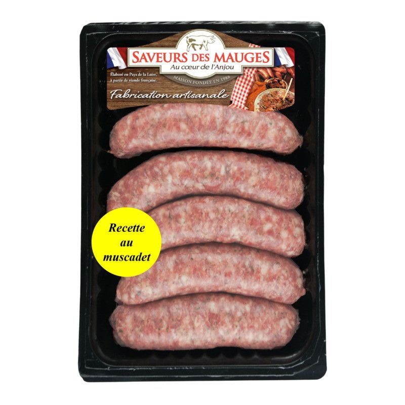 Saucisse de Toulouse artisanale aux herbes et au muscadet x6 - 300g