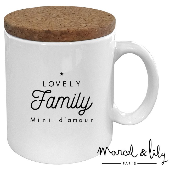 Mug avec son couvercle en liège "Lovely Family Mini d'amour"