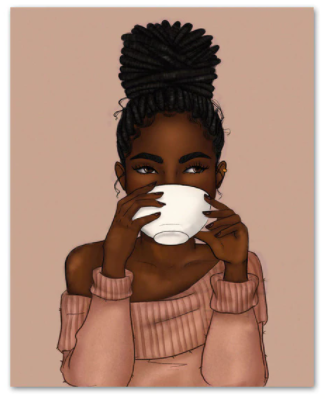 Toile : "Je prends mon bol de chocolat chaud"