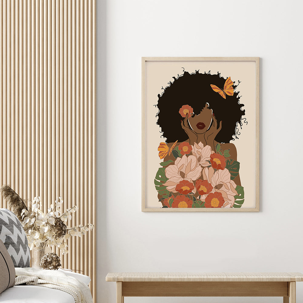 Toile : Mon afro et mes fleurs
