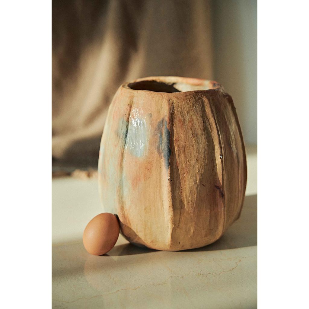 Poterie - Vase traits verticaux beige