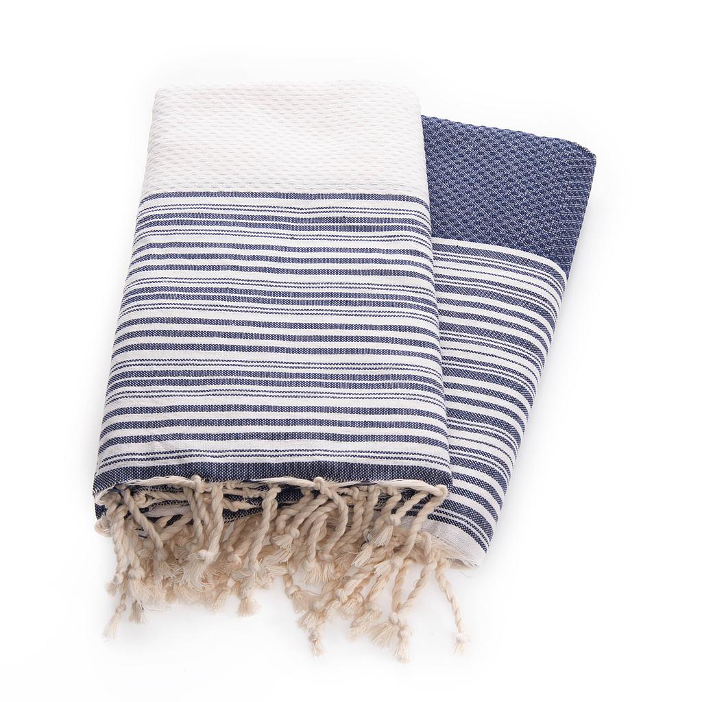 FOUTA IBIZA duo (2 foutas) - Bleu marine / blanc