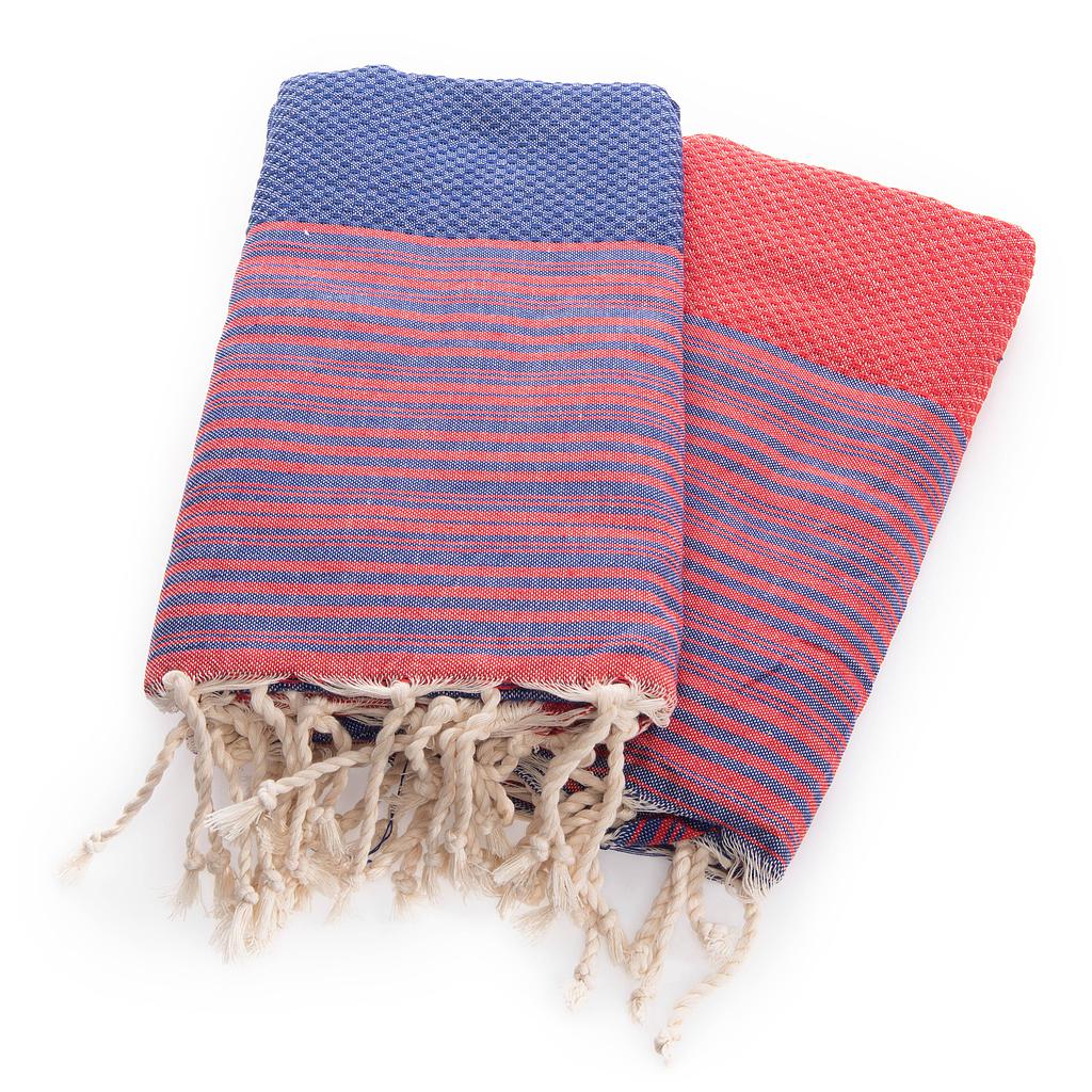 FOUTA IBIZA duo (2 foutas) - Bleu marine / rouge