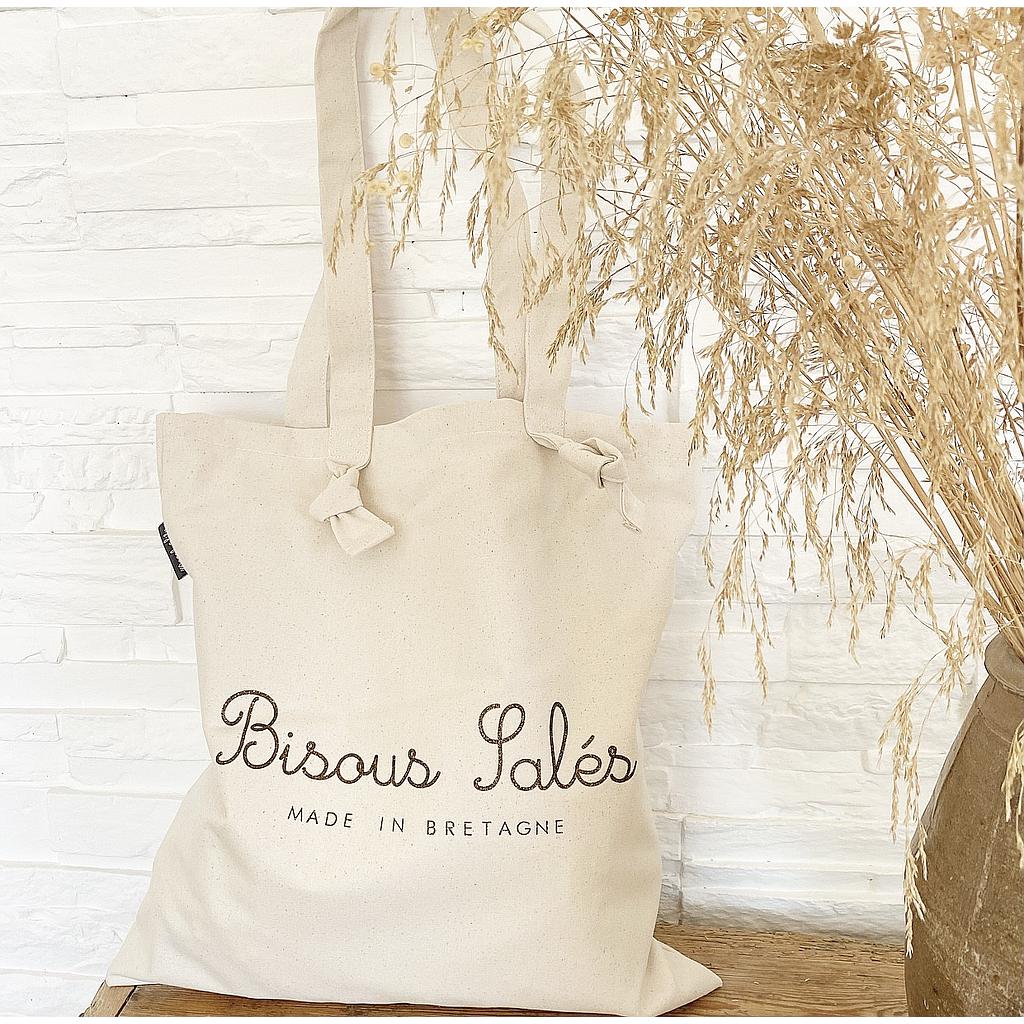 Tote-Bag à noeuds écru " Bisous Salés made in Bretagne"