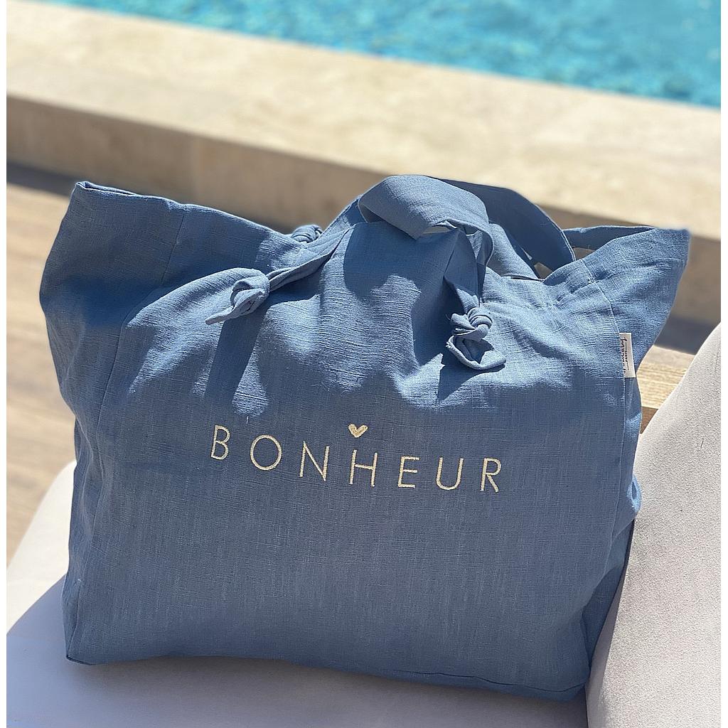 Cabas en lin - marine - Bonheur